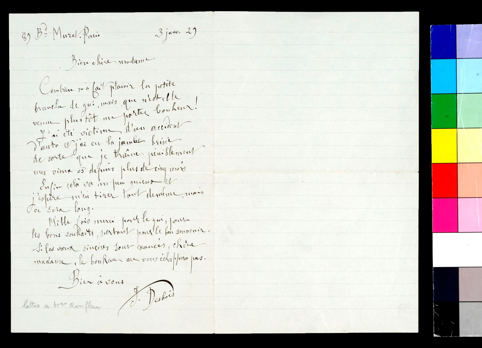 Lettre de Jules Desbois à Rachel Ronfleux