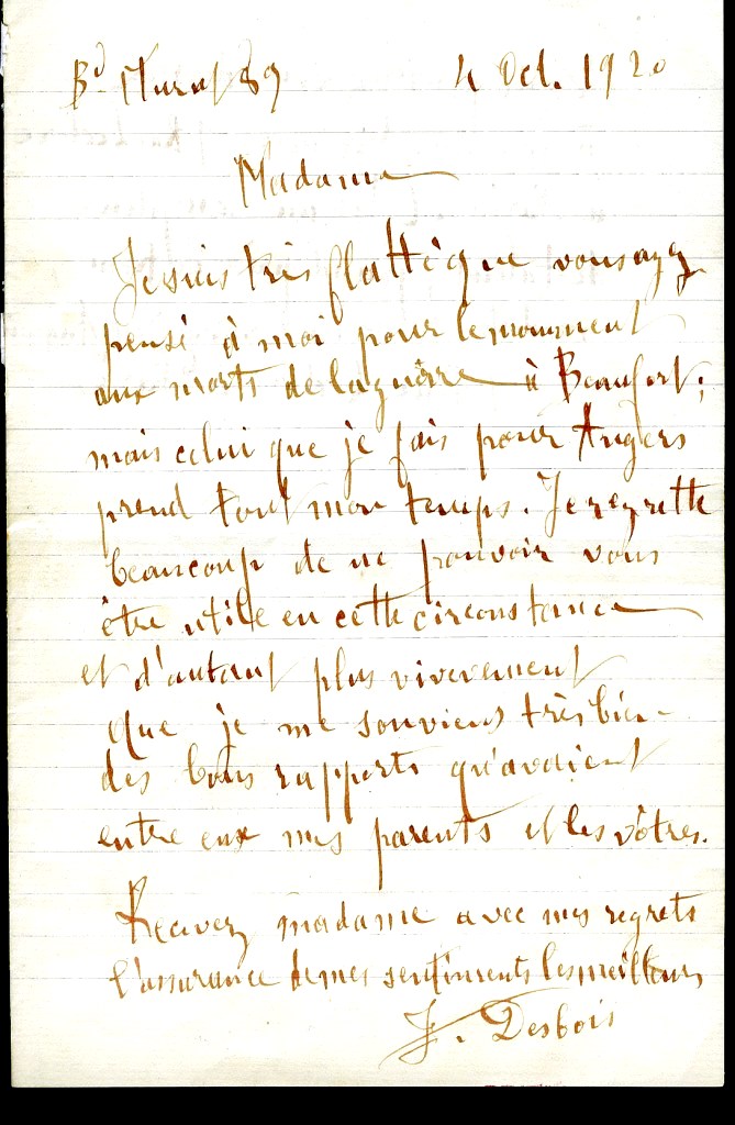 Lettre de Jules Desbois