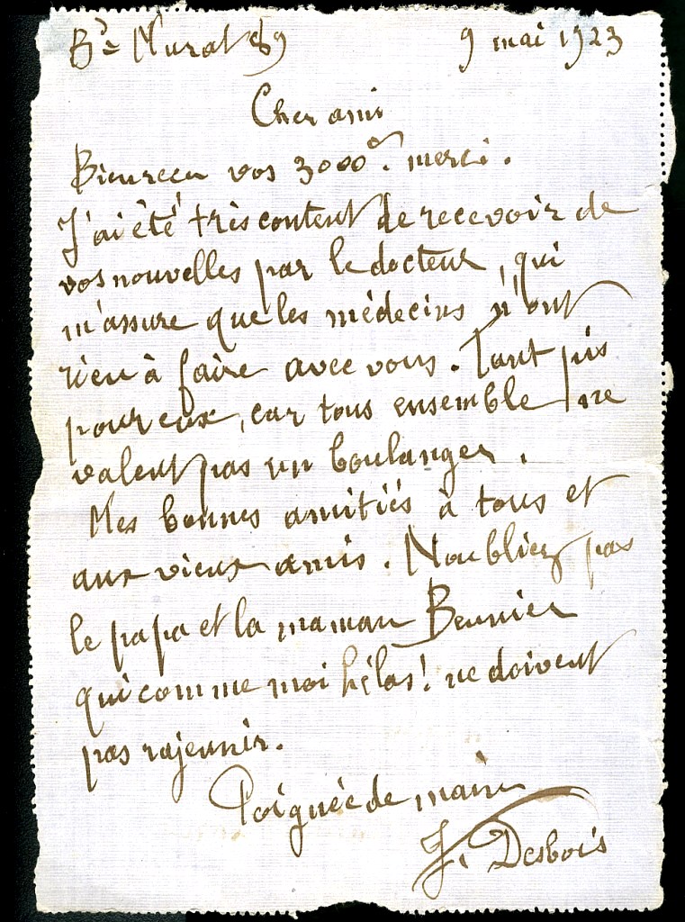 Lettre de Jules Desbois à Pierre Huard