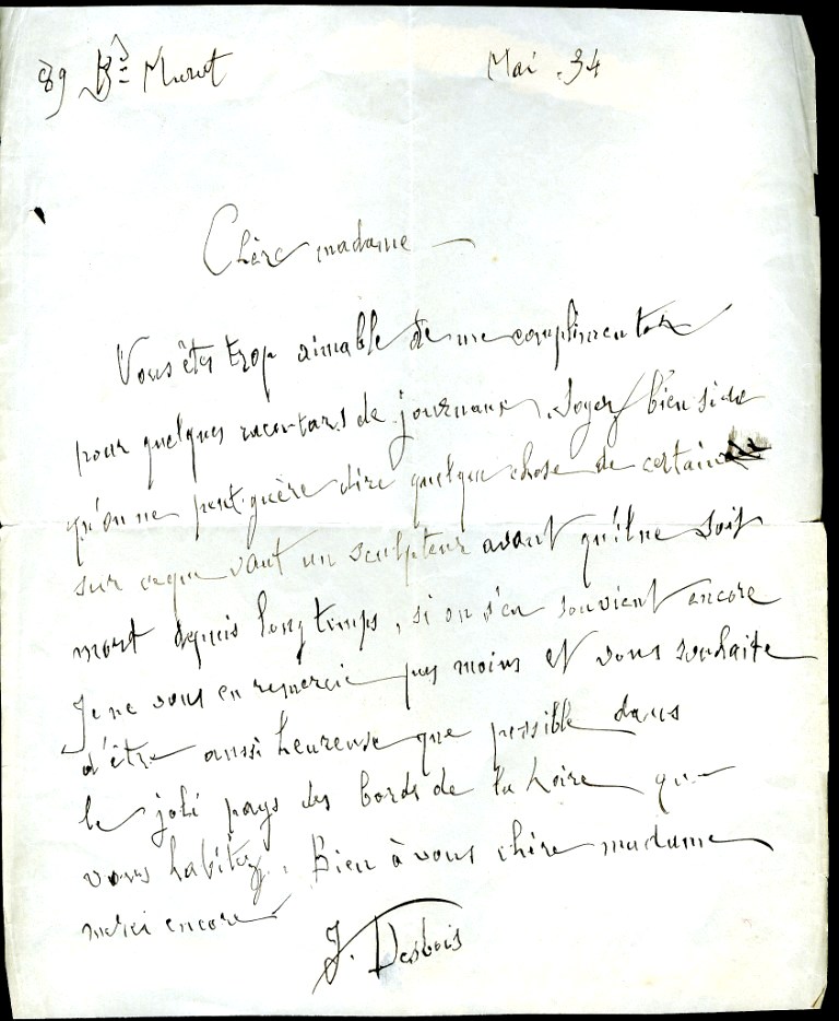 Lettre de Jules Desbois à Rachel Ronfleux