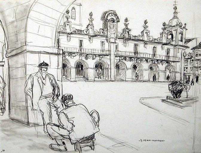 Lugo : cireur de chaussures devant l'hôtel de ville [titre attribué]