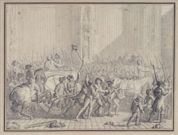 L'intendant Berthier de Sauvigny conduit au supplice reconnaît la tête de Foulon, le 22 juillet 1789