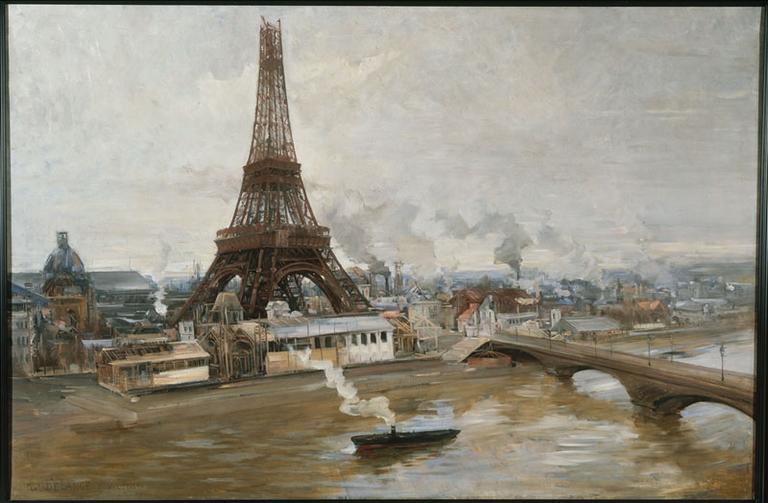 La tour Eiffel et le Champ-de-Mars, en janvier 1889 : les travaux de l' Exposition universelle (actuel 7ème arrondissement, Paris)
