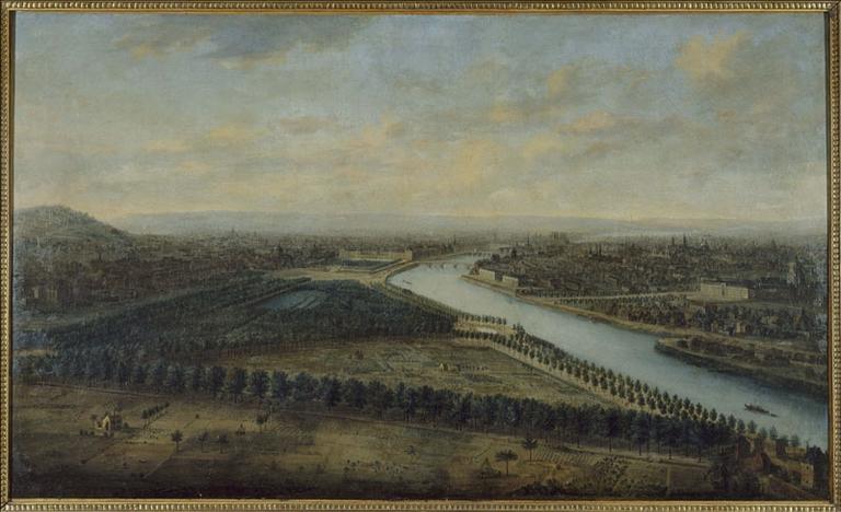 Vue cavalière de Paris, prise au-dessus des Champs-Elysées (actuel 8ème arrondissement. Paris)
