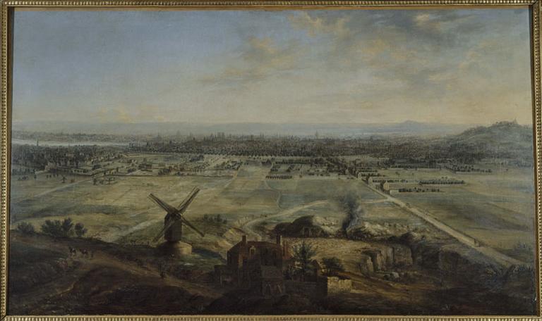Vue cavalière de Paris, prise au-dessus de Belleville (actuel 20ème arrondissement. Paris)