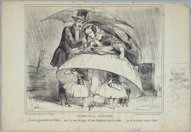 Planche humoristique sur la crinoline : Utilité de la crinoline