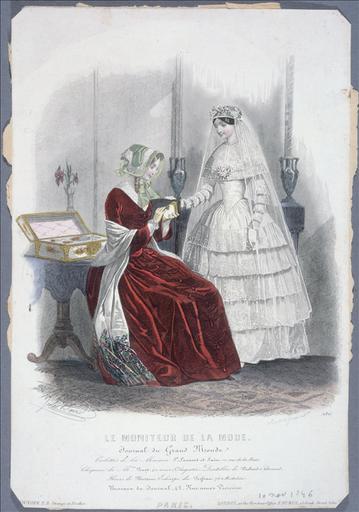 Le Moniteur de la mode, 10 novembre 1846, planche 130 : Toilette de mariée