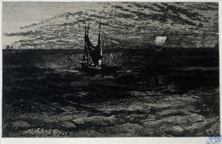 Album de gravures d'après les dessins de Victor Hugo pour les Travailleurs de la mer : La panse dans le vent (planche 9) - 1882