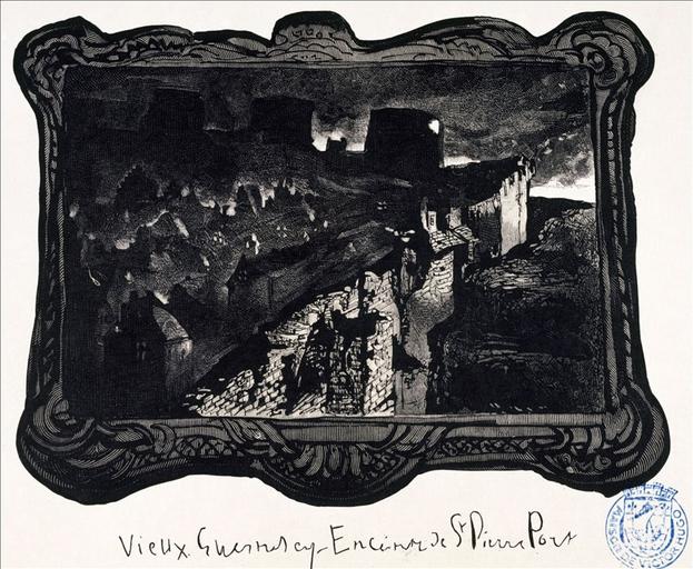 Album de gravures d'après les dessins de Victor Hugo pour Les Travailleurs de la mer : Guernesey, enceinte de Saint-Pierre-Port (planche 12) - 1882