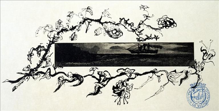 Album de gravures d'après les dessins de Victor Hugo pour les Travailleurs de la mer : La Durande signalée (planche 28) - 1882