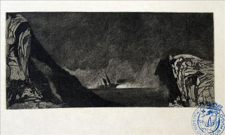 Album de gravures d'après les dessins de Victor Hugo pour les Travailleurs de la mer : La Durande, mer calme (planche 29) - 1882