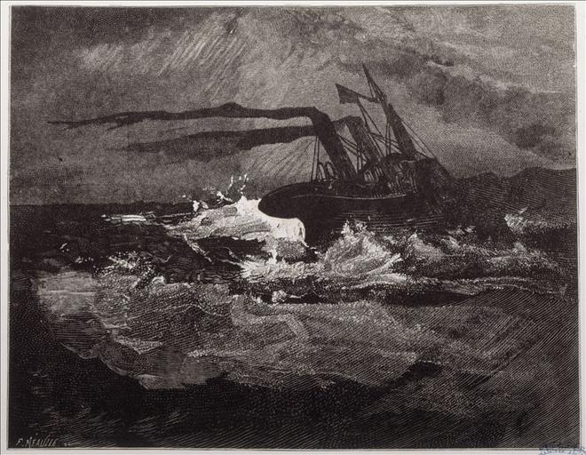 Album de gravures d'après les dessins de Victor Hugo pour Les Travailleurs de la mer : la Durande, gros temps (planche 30) - 1882