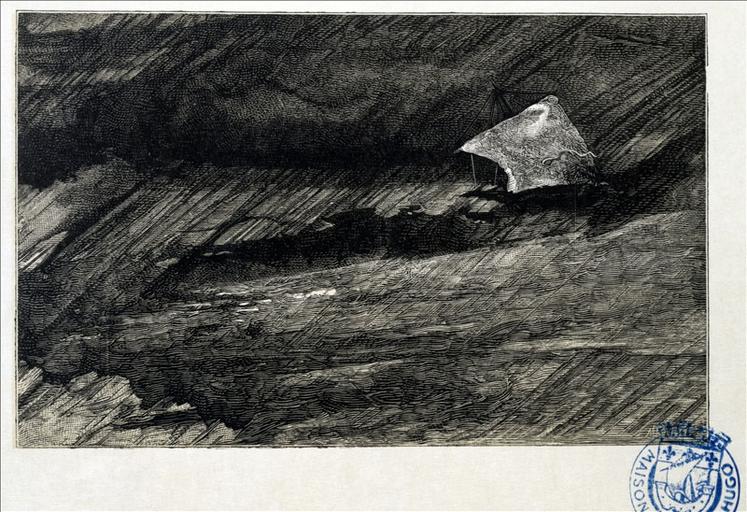 Album de gravures d'après les dessins de Victor Hugo pour les Travailleurs de la mer : Tempête, barque fuyant sous le vent (planche 37) - 1882