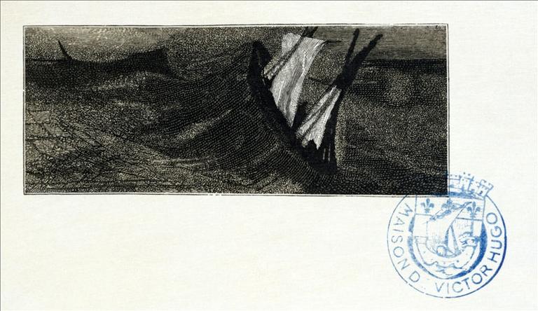 Album de gravures d'après les dessins de Victor Hugo pour les Travailleurs de la mer : Tempête, en détresse (planche 38) - 1882
