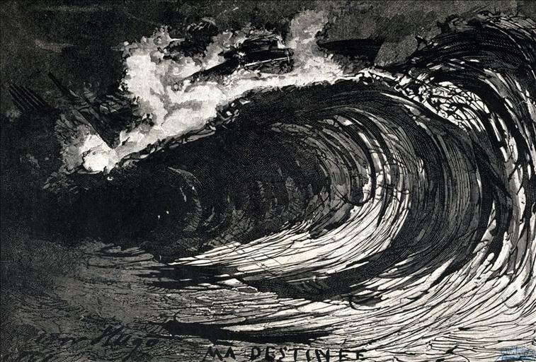 Album de gravures d'après les dessins de Victor Hugo pour Les Travailleurs de la mer : Tempête, la vague  (planche 39) - 1882