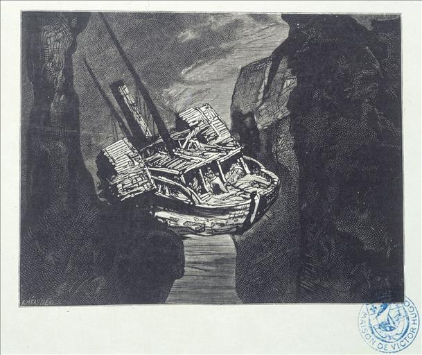 Album de gravures d'après les dessins de Victor Hugo pour les Travailleurs de la mer : la Durande après le naufrage (planche 50) - 1882