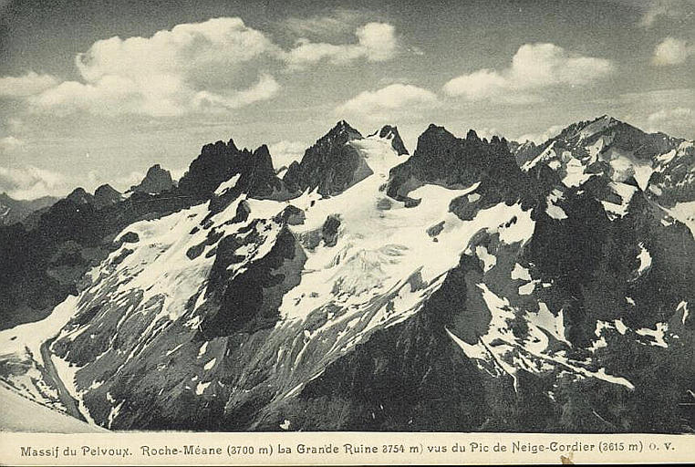 MASSIF DU PELVOUX. ROCHE-MEANE (3700M) LA GRANDE RUINE (3754 M) VUS DU PIC DE NEIGE-CORDIER (3615 M)