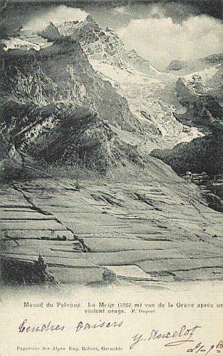 MASSIF DU PELVOUX. LA MEIJE (3987 M) VUE DE LA GRAVE APRES UN VIOLENT ORAGE