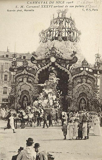 CARNAVAL DE NICE 1908 - S.M. CARNAVAL XXXVI SORTANT DE SON PALAIS