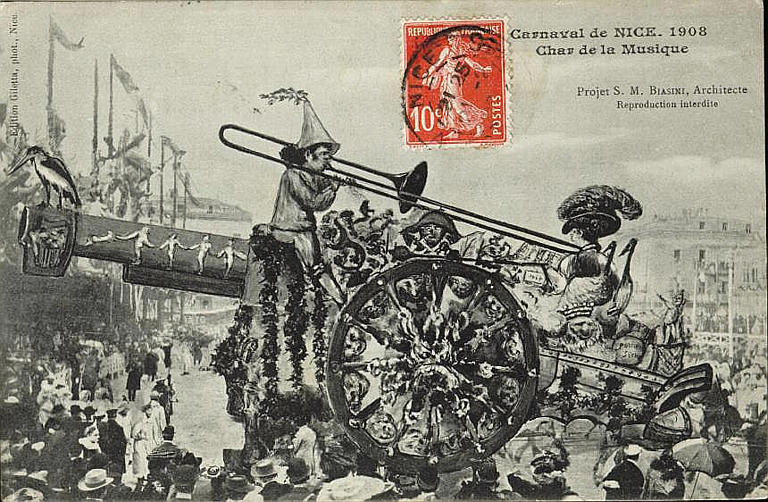 CARNAVAL DE NICE 1908 - CHAR DE LA MUSIQUE