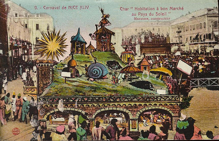 9. CARNAVAL DE NICE XLIV / CHAR 'HABITATION A BON MARCHE / AU PAYS DU SOLEIL' / MURATOR, CONSTRUCTEUR