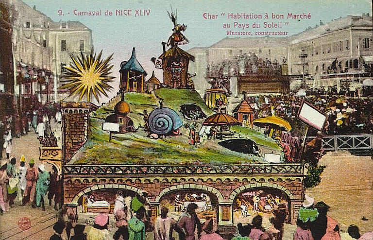 9. CARNAVAL DE NICE XLIV / CHAR 'HABITATION A BON MARCHE / AU PAYS DU SOLEIL' / MURATOR, CONSTRUCTEUR