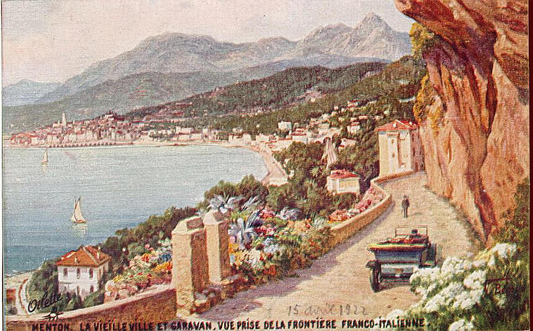 MENTON - LA VIEILLE VILLE ET GARAVAN - VUE PRISE DE LA FRONTIERE FRANCO-ITALIENNE