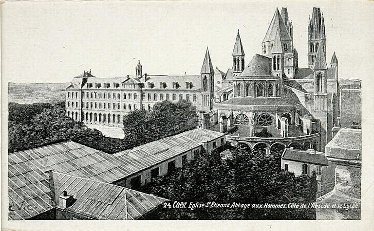 24 CAEN - EGLISE ST ETIENNE - ABBAYE AUX HOMMES - COTE DE L'ABSIDE ET LE LYCEE