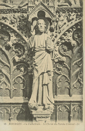 18 BOURGES - LA CATHEDRALE.- LE CHRIST DU PORCHE CENTRAL
