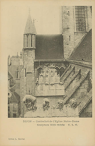DIJON - CONTREFORT DE L'EGLISE NOTRE-DAME. SCULPTURE XIIIE SIECLE