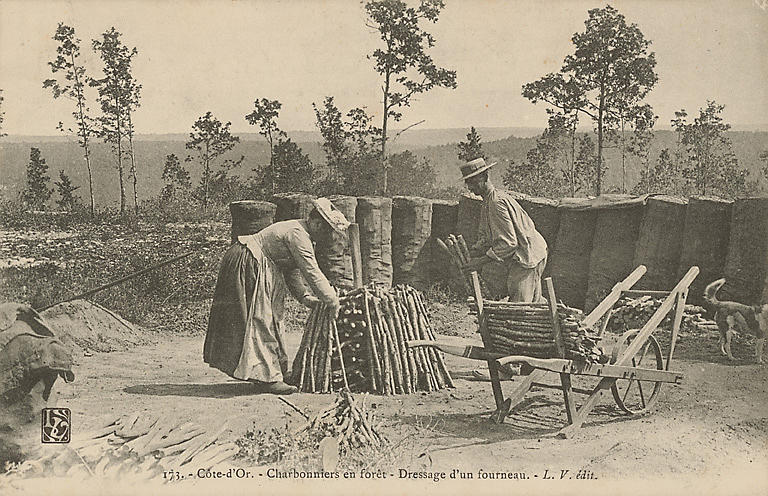173. - COTE-D'OR. - CHARBONNIERS EN FORET - DRESSAGE D'UN FOURNEAU
