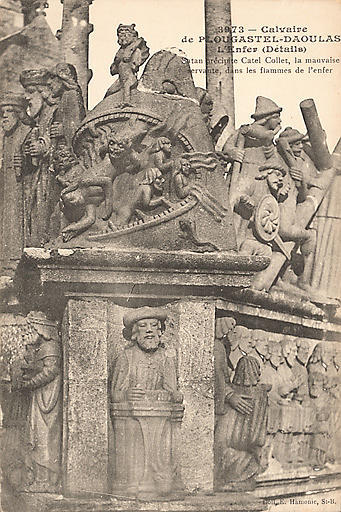 3973 - CALVAIRE DE PLOUGASTEL-DAOULAS - L'ENFER (DETAILS). SATAN PRECIPITE CATEL COLLET