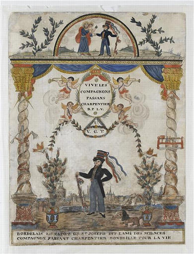 Bordelais le Cadet de St Joseph dit l'Ami des Sciences, compagnon passant charpentier bon drille pour la vie (titre inscrit)
