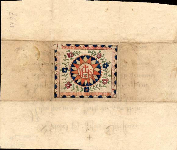 IHS (titre inscrit, allemand, gothique)