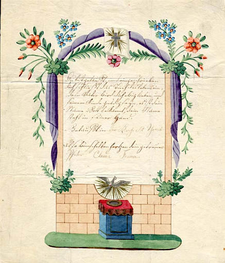 Du bist getaufft, und eingeschrieben (titre inscrit, allemand, gothique)