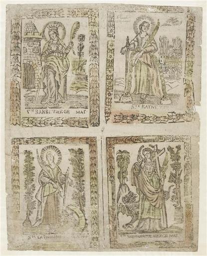 STE. BARBE. VIERGE MAT. STE. RAYNE VIERGE... STE. CATHERINE... MAR. STE. MARGUERITE VIERGE MAR. (titre inscrit)