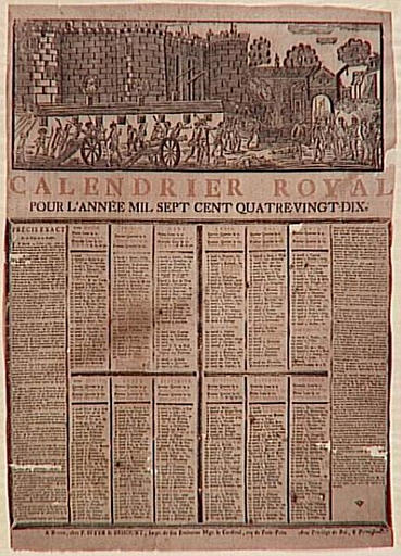 CALENDRIER ROYAL / POUR L'ANNEE MIL SEPT CENT QUATRE VINGT DIX (titre inscrit)