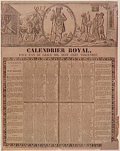 LE JUIF ERRANT. / CALENDRIER ROYAL, / POUR L'AN DE GRACE 1829 (titre inscrit)