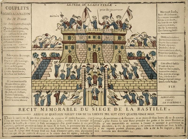 LA PRISE DE LA BASTILLE. / RECIT MEMORABLE DU SIEGE DE LA BASTILLE, / ARRIVEE QUATORZE JUILLET L'AN DE LA LIBERTE MIL SEPT CENT QUATRE VING NEUF. (titre inscrit)