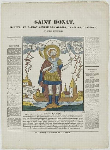 SAINT DONAT, / MARTYR, ET PATRON CONTRE LES ORAGES, TEMPETES, TONNERRE, / ET AUTRES INTEMPERIES (titre inscrit)