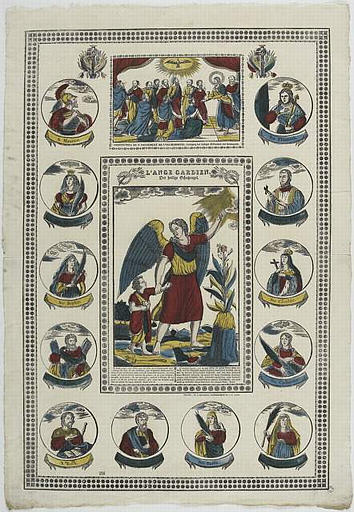 L'ANGE GARDIEN (titre inscrit, français, allemand, gothique)