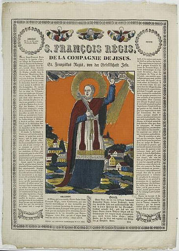SAINT FRANCOIS REGIS. / DE LA COMPAGNIE DE JESUS (titre inscrit, français, allemand, gothique)