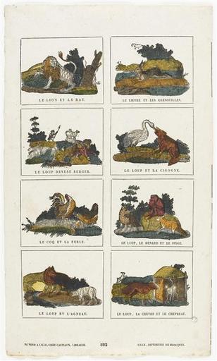 Planche de fables (le lion et le rat...le loup, la chèvre et le chevreau) (titre factice)