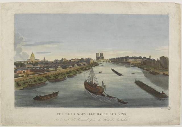 Vue de la Nouvelle Halle aux Vins, / sur le Pont St Bernard, Prise du Pont d'Austerlitz. (titre inscrit)