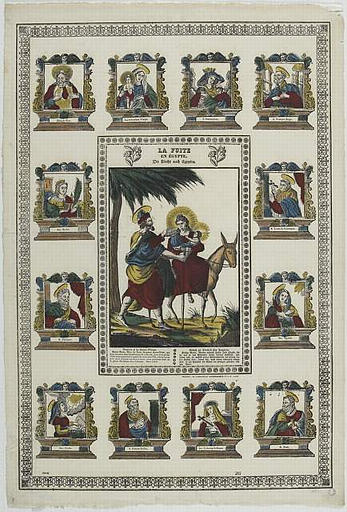 LA FUITE / EN EGYPTE (titre inscrit, français, allemand, gothique)