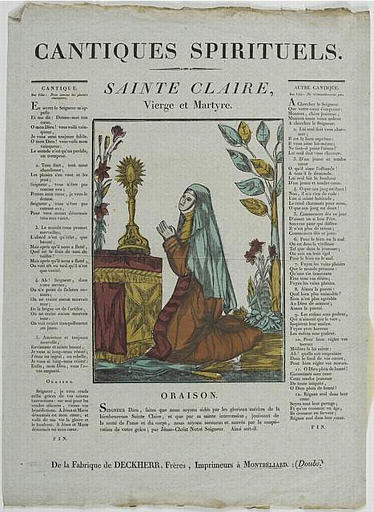 CANTIQUES SPIRITUELS. / SAINTE CLAIRE, / Vierge et Martyre (titre inscrit)