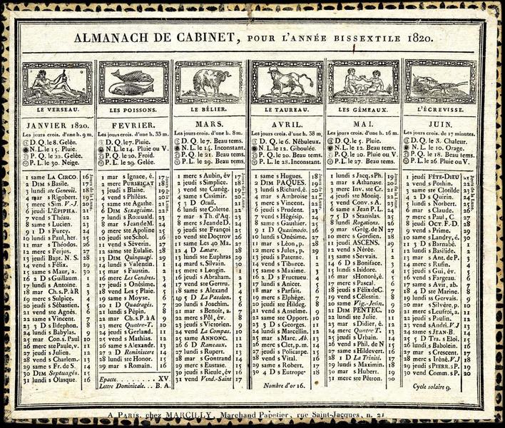 ALMANACH DE CABINET, POUR L'ANNEE BISSEXTILE 1820 (titre inscrit)