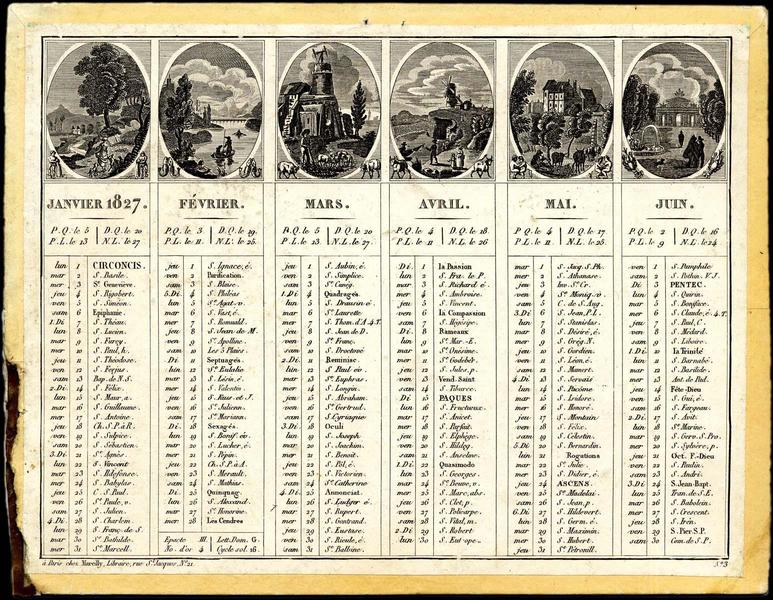 Almanach de cabinet avec petites scènes romantiques en médaillon de 1827 (titre factice)