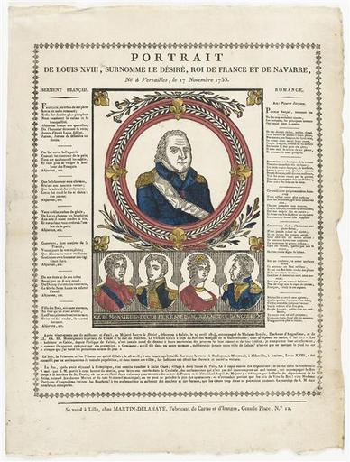 PORTAIT / DE LOUIS XVIII, SURNOMME LE DESIRE, ROI DE FRANCE ET DE NAVARRE, / Né à Versailles le 17 Novembre 1755 (titre inscrit)