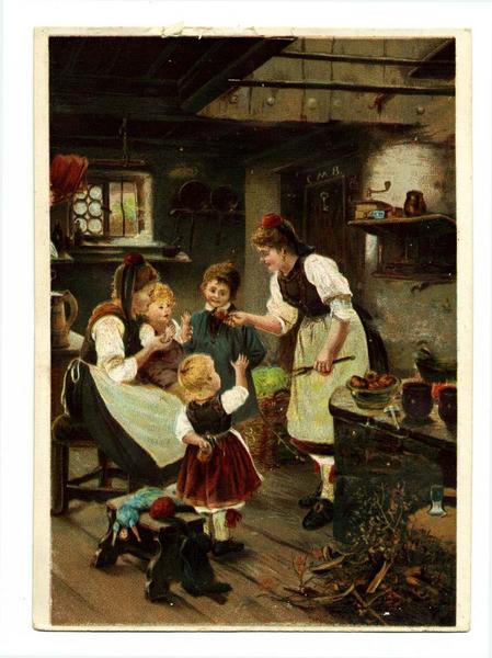 Une femme donne un gâteau à un bébé assis sur les genoux d'une jeune femme (titre factice)